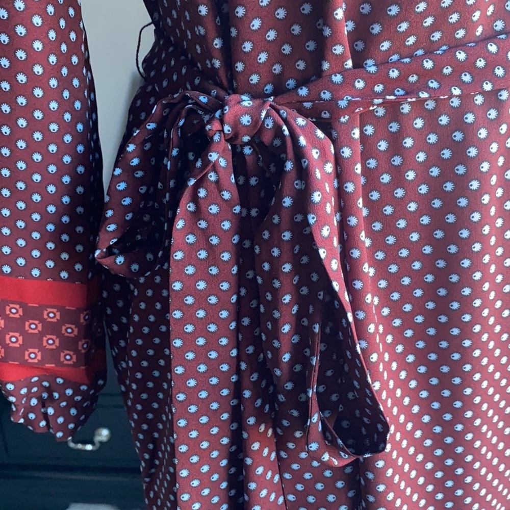 LOFT Burgundy Tie-Waist Dress (Size XS) - Picture 5 of 10
